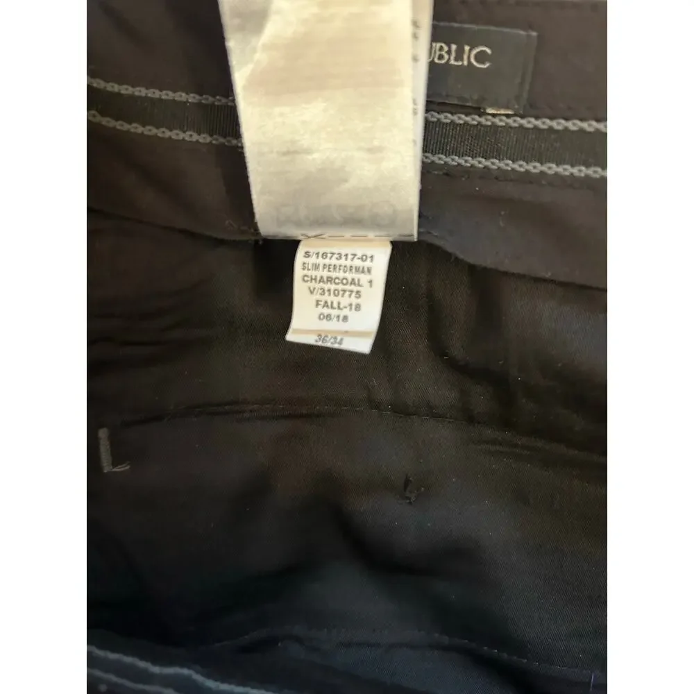 Banana Republic Men's Wool Dress Pants Charcoal Slim Fit 36 x 34 Marzotto Fabric